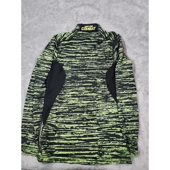 Nike Pro Combat Hyperwarm Dri Fit Max Shirt Mens Small Black Volt Green Gym - Picture 7 of 10